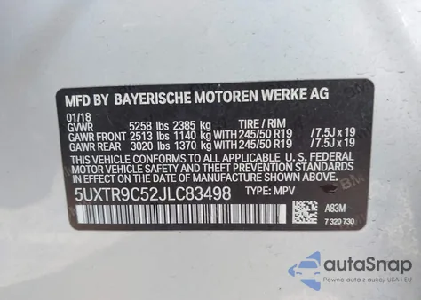2018 BMW X3 xDrive30I from USA, damaged, VIN 5UXTR9C52JLC83498